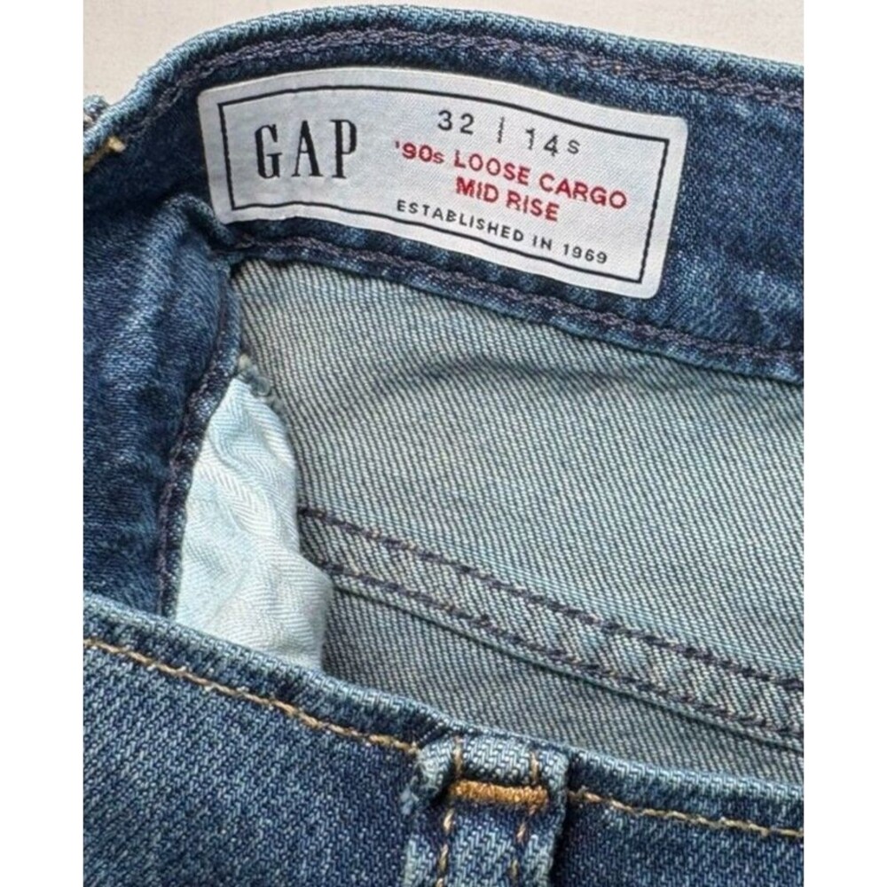 Gap 90s Loose Cargo Jeans Womens 32/14 Short Mid Rise Wide Leg Y2K Denim - Picture 4 of 14